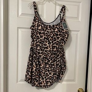 NWT 22W Leopard Print One-Piece Swimdress - Tan/Black